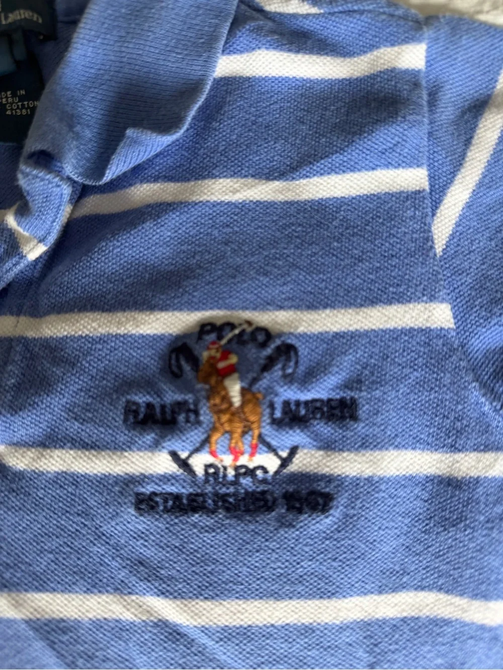 Ralph Lauren Boys Blue and White Striped Polo Shirt
